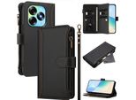 Custodia Per Itel S23+, Con Cerniera, Portafoglio Custodia Flip In Finto Cuoio Con Tasche Per Carte, Supporto E Passante Per Mano Nero