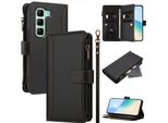 Custodia Per Infinix Hot 50 5G, Con Cerniera, Portafoglio Custodia Flip In Finto Cuoio Con Tasche Per Carte, Supporto E Passante Per Mano Nero