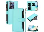 Custodia Per Infinix Hot 30 5G, Con Cerniera, Custodia Flip Wallet In Finto Cuoio Con Tasche Per Carte, Supporto E Passante Per Mano Verde Menta