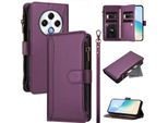Custodia Per Tecno Spark 30 4G, Con Cerniera, Portafoglio Custodia Flip In Finto Cuoio Con Tasche Per Carte, Supporto E Passante Per La Mano Viola