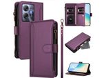 Custodia Per Infinix Hot 30 5G, Con Cerniera, Portafoglio, Custodia Flip In Finto Cuoio Con Tasche Per Carte, Supporto E Passante Per La Mano Viola