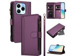 Custodia Per Infinix Note 40X 5G, Con Cerniera, Portafoglio In Finto Cuoio Con Tasche Per Carte, Supporto E Passante Per Mano Viola
