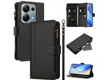 Custodia Per Xiaomi Redmi Note 13 Pro 4G/Poco M6 Pro 4G, Con Cerniera, Portafoglio In Finto Cuoio Con Tasche Per Carte, Supporto E Passante Per Mano Nero