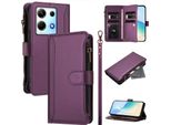 Custodia Per Infinix Note 30/Note 30 5G, Con Cerniera, Portafoglio Custodia Flip In Finto Cuoio Con Tasche Per Carte, Supporto E Passante Per Mano Viola
