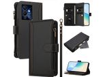 Custodia Per Infinix Note 12 Pro 5G, Con Cerniera, Portafoglio In Finto Cuoio Con Tasche Per Carte, Supporto E Passante Per La Mano Nero