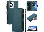 Custodia Per Xiaomi Redmi Note 12 Pro 5G/Poco X5 Pro, Con Cerniera, Portafoglio In Finto Cuoio Con Tasche Per Carte, Supporto E Passante Per Mano Verde