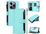 Custodia Per Tecno Spark 20 Pro 5G, Con Cerniera, Portafoglio Custodia Flip In Finto Cuoio Con Tasche Per Carte, Supporto E Passante Per La Mano Verde Menta