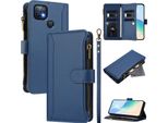 Custodia Per Infinix Hot 10I, Con Cerniera, Portafoglio In Finto Cuoio Con Tasche Per Carte, Supporto E Passante Blu