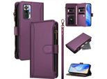Custodia Per Xiaomi Redmi Note 10 Pro/Note 10 Pro Max, Con Cerniera, Portafoglio In Finto Cuoio Flip Case Con Tasche Per Carte, Supporto E Passante Per Mano Viola