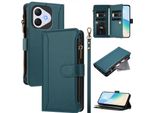 Custodia Per Honor 400 Lite, Con Cerniera, Portafoglio Custodia Flip In Finto Cuoio Con Tasche Per Carte, Supporto E Passante Per Mano Verde