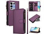 Custodia Per Infinix Note 50X, Con Cerniera, Portafoglio In Finto Cuoio Con Tasche Per Carte, Supporto E Passante Per Mano Viola