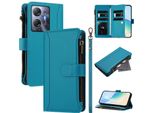 Custodia Per Infinix Hot 30 5G, Con Cerniera, Portafoglio In Finto Cuoio Con Tasche Per Carte, Supporto E Passante Per Mani Lake Blu