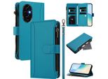 Custodia Per Honor 200, Con Cerniera, Portafoglio Custodia Flip In Finto Cuoio Con Tasche Per Carte, Supporto E Passante Per La Mano Lago Blu