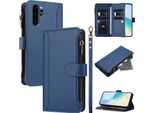 Custodia Per Huawei P30 Pro, Con Cerniera, Portafoglio In Finto Cuoio Con Tasche Per Carte, Supporto E Passante Per La Mano Blu