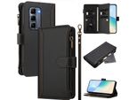 Custodia Per Infinix Hot 50 Pro+ 4G, Con Cerniera, Portafoglio, Custodia Flip In Finto Cuoio Con Tasche Per Carte, Supporto E Passante Per La Mano Nero