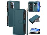 Custodia Per Xiaomi Redmi Note 10 Pro/Note 10 Pro Max, Con Cerniera, Portafoglio In Finto Cuoio Flip Case Con Tasche Per Carte, Supporto E Passante Per Mano Verde