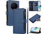 Custodia Per Vivo X200, Con Cerniera, Portafoglio Custodia Flip In Finto Cuoio Con Tasche Per Carte, Supporto E Passante Per Mano Blu