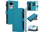 Custodia Per Huawei Nova 13, Con Cerniera, Portafoglio In Finto Cuoio Con Tasche Per Carte, Supporto E Passante Per La Mano Lake Blu