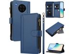 Custodia Per Huawei Nova 8I, Con Cerniera, Portafoglio In Finto Cuoio Con Tasche Per Carte, Supporto E Passante Per La Mano Blu