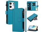 Custodia Per Infinix Zero 30 4G, Con Cerniera, Portafoglio Custodia Flip In Finto Cuoio Con Tasche Per Carte, Supporto E Passante Per Mani Lake Blu