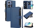 Custodia Per Infinix Hot 30 5G, Con Cerniera, Portafoglio Custodia Flip In Finto Cuoio Con Tasche Per Carte, Supporto E Passante Per Mano Blu
