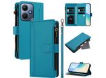 Custodia Per Infinix Hot 30I, Con Cerniera, Portafoglio, Custodia Flip In Finto Cuoio Con Tasche Per Carte, Supporto E Passante Per Mani Lake Blu