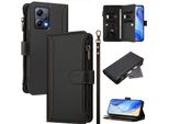 Custodia Per Xiaomi Redmi Note 12 5G/Poco X5, Con Cerniera, Portafoglio In Finto Cuoio Con Tasche Per Carte, Supporto E Passante Per La Mano Nero