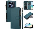 Custodia Per Infinix Note 40 5G, Con Cerniera, Portafoglio Custodia Flip In Finto Cuoio Con Tasche Per Carte, Supporto E Passante Per Le Mani Verde