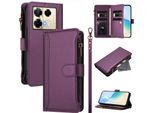 Custodia Per Infinix Note 40 Pro 4G/Note 40 Pro 5G/Note 40 Pro+, Con Cerniera, Portafoglio Custodia Flip In Finto Cuoio Con Tasche Per Carte, Supporto E Passante Per Mano Viola