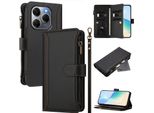 Custodia Per Tecno Spark 20 Pro 5G, Con Cerniera, Portafoglio, Flip Case In Finto Cuoio Con Tasche Per Carte, Supporto E Passante Per La Mano Nero