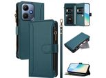 Custodia Per Infinix Hot 30I, Con Cerniera, Portafoglio In Finto Cuoio Con Tasche Per Carte, Supporto E Passante Verde