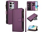 Custodia Per Infinix Note 50S, Con Cerniera, Portafoglio Custodia Flip In Finto Cuoio Con Tasche Per Carte, Supporto E Passante Per Mano Viola