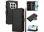 Custodia Per Infinix Zero 40/Zero 40 4G, Con Cerniera, Portafoglio Custodia Flip In Finto Cuoio Con Tasche Per Carte, Supporto E Passante Per Mano Nero