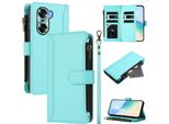 Custodia Per Honor 60, Con Cerniera, Portafoglio Custodia Flip In Finto Cuoio Con Tasche Per Carte, Supporto E Passante Per Mano Verde Menta