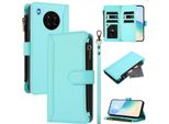 Custodia Per Huawei Nova 8I, Con Cerniera, Portafoglio In Finto Cuoio Con Tasche Per Carte, Supporto E Passante Per La Mano Verde Menta