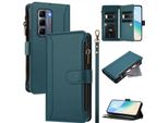 Custodia Per Infinix Hot 50 Pro+ 4G, Con Cerniera, Portafoglio, Custodia Flip In Finto Cuoio Con Tasche Per Carte, Supporto E Passante Per La Mano Verde