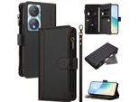 Custodia Per Honor 90 Smart/Honor X7B/X7B 5G, Con Cerniera, Portafoglio Custodia Flip In Finto Cuoio Con Tasche Per Carte, Supporto E Passante Per Mano Nero