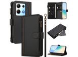 Custodia Per Infinix Note 30/Note 30 5G, Con Cerniera, Portafoglio Custodia Flip In Finto Cuoio Con Tasche Per Carte, Supporto E Passante Per La Mano Nero