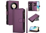 Custodia Per Honor X9B/Magic6 Lite, Con Cerniera, Portafoglio, Custodia Flip In Finto Cuoio Con Tasche Per Carte, Supporto E Passante Per Mano Viola