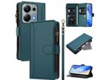 Custodia Per Xiaomi Redmi Note 13 Pro 4G/Poco M6 Pro 4G, Con Cerniera, Portafoglio In Finto Cuoio Con Tasche Per Carte, Supporto E Passante Per Mano Verde