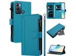 Custodia Per Infinix Hot 12I/Hot 20I, Con Cerniera, Portafoglio Custodia Flip In Finto Cuoio Con Tasche Per Carte, Supporto E Passante Per La Mano Lago Blu