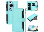 Custodia Per Huawei P60 Art, Con Cerniera, Portafoglio Custodia Flip In Finto Cuoio Con Tasche Per Carte, Supporto E Passante Per Mano Verde Menta