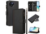 Custodia Per Itel S23, Con Cerniera, Portafoglio Custodia Flip In Finto Cuoio Con Tasche Per Carte, Supporto E Passante Per Mano Nero