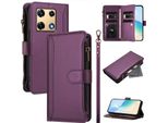 Custodia Per Infinix Note 30 Pro, Con Cerniera, Portafoglio In Finto Cuoio Con Tasche Per Carte, Supporto E Passante Per Mano Viola