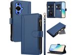 Custodia Per Huawei Nova 12S, Con Cerniera, Portafoglio In Finto Cuoio Con Tasche Per Carte, Supporto E Passante Blu