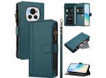 Custodia Per Honor Magic6, Con Cerniera, Portafoglio Custodia Flip In Finto Cuoio Con Tasche Per Carte, Supporto E Passante Per Mano Verde
