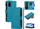 Custodia Per Xiaomi Redmi Note 10 4G/Note 10S/Poco M5S, Con Cerniera, Portafoglio Custodia Flip In Finto Cuoio Con Tasche Per Carte, Supporto E Passante Per La Mano Lago Blu