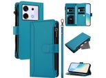 Custodia Per Infinix Zero 30 5G, Con Cerniera, Portafoglio In Finto Cuoio Con Tasche Per Carte, Supporto E Passante Per Mani Lake Blu