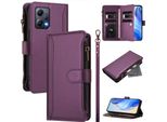 Custodia Per Xiaomi Redmi Note 12 5G/Poco X5, Con Cerniera, Portafoglio Custodia Flip In Finto Cuoio Con Tasche Per Carte, Supporto E Passante Per Mano Viola