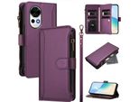 Custodia Per Huawei Nova 13, Con Cerniera, Portafoglio In Finto Cuoio Con Tasche Per Carte, Supporto E Passante Per La Mano Viola